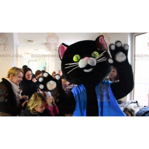 Kostým černo-růžové kočky BIGGYMONKEY™ maskota v modrém –