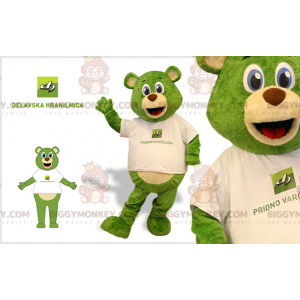BIGGYMONKEY™ Maskottchenkostüm aus grün-beigem Teddybär mit