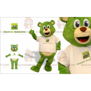 Kostým maskota BIGGYMONKEY™ zeleného a béžového medvídka s modrýma očima - Maskot medvěda - BIGGYMONKEY_07621 - BiggyMonkey.com