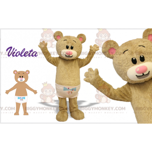 Fantasia de mascote BIGGYMONKEY™ filhote de urso bege com uma