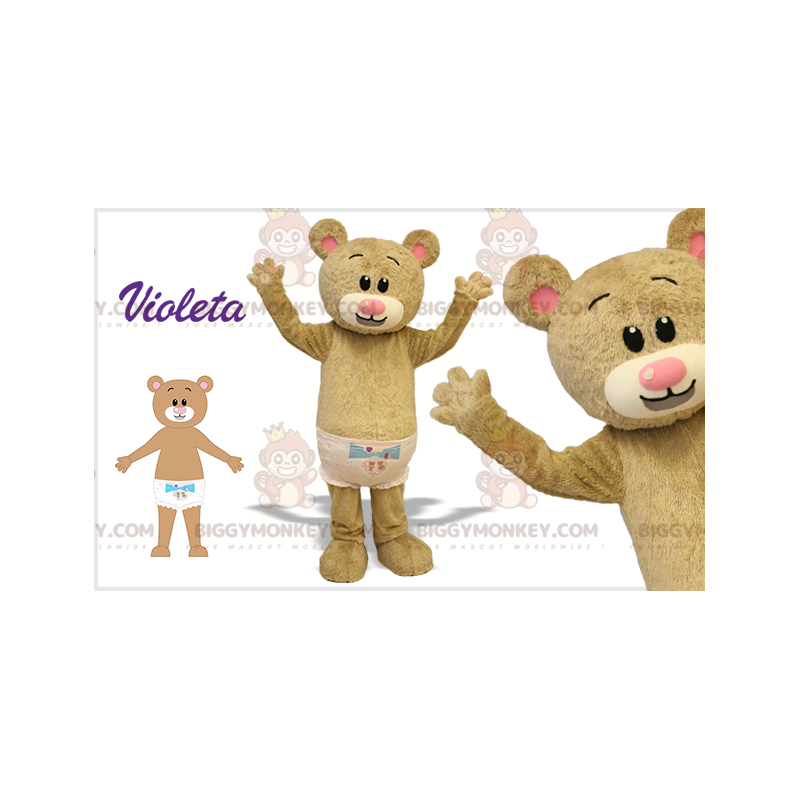 BIGGYMONKEY™ costume da mascotte cucciolo di orso beige con un BIGGYMONKEY™ costume da mascotte cucciolo di orso beige con un