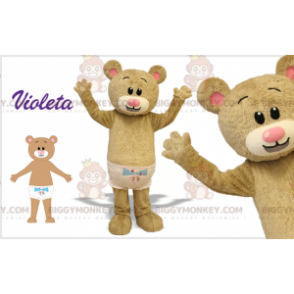 Kostým maskota BIGGYMONKEY™ béžové medvídě s jednou plenou.
