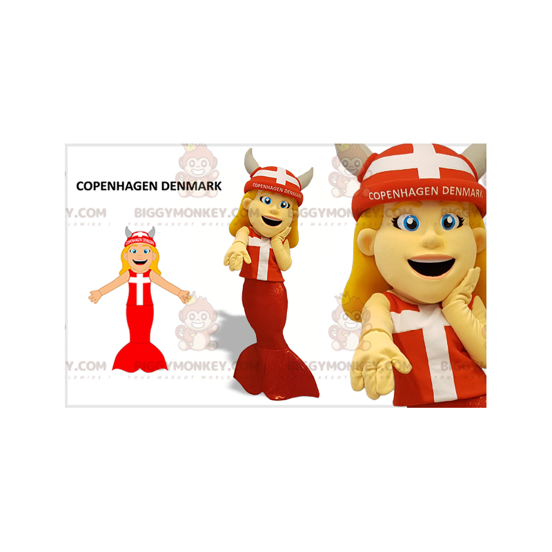 Havfrue BIGGYMONKEY™ maskotkostume med vikingehjelm - Havfrue BIGGYMONKEY™ maskotkostume med vikingehjelm -