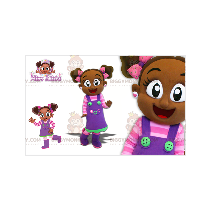 BIGGYMONKEY™ Mascottekostuum voor klein Afrikaans meisje met BIGGYMONKEY™ Mascottekostuum voor klein Afrikaans meisje met