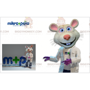 White and Pink Rat BIGGYMONKEY™ Mascot Costume with White Smock