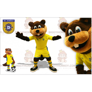 BIGGYMONKEY™ Mascot Costume Brown Beaver in Yellow and Blue