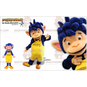 BIGGYMONKEY™ maskottiasu Sininen simpanssiapina keltaisissa haalareissa - Apinan maskotit - BIGGYMONKEY_07640 - BiggyMonkey.com