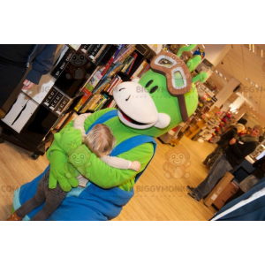 BIGGYMONKEY™ Mascot Costume Green Man With Blue Overalls -