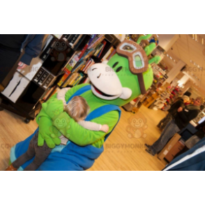 Disfraz de mascota BIGGYMONKEY™ Hombre verde con overol azul -