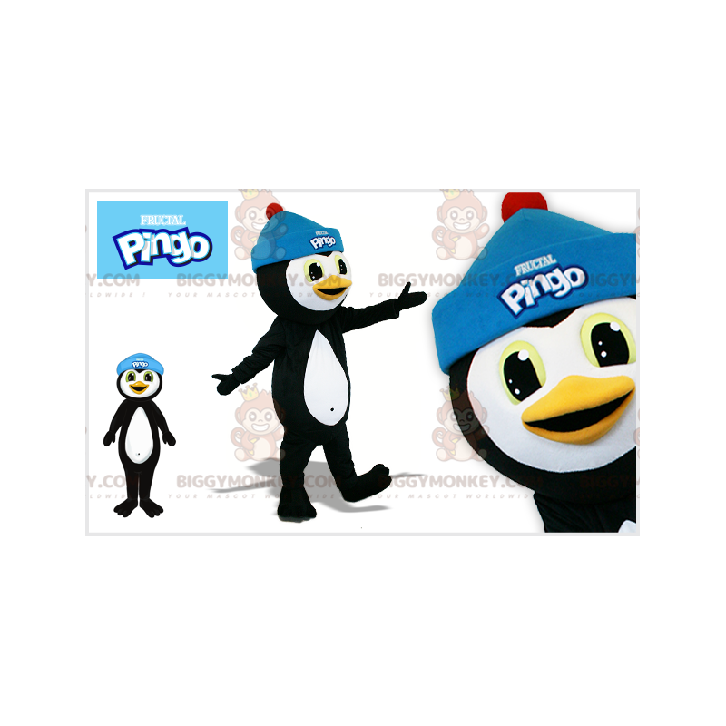 Czarno-biały kostium maskotka pingwin BIGGYMONKEY™ z niebieską Czarno-biały kostium maskotka pingwin BIGGYMONKEY™ z niebieską