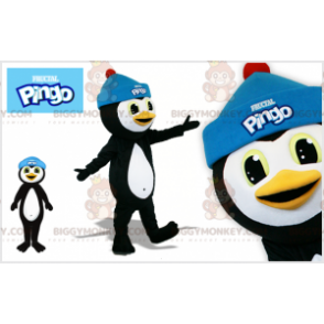 Black and White Penguin BIGGYMONKEY™ Mascot Costume with Blue