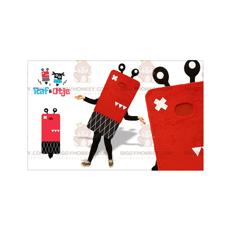 Kostium maskotki czerwono-czarnego bałwana BIGGYMONKEY™. Kostium maskotki czerwono-czarnego bałwana BIGGYMONKEY™.