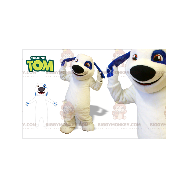 Costume mascotte BIGGYMONKEY™ cane bianco e blu. BIGGYMONKEY™ Costume mascotte BIGGYMONKEY™ cane bianco e blu. BIGGYMONKEY™