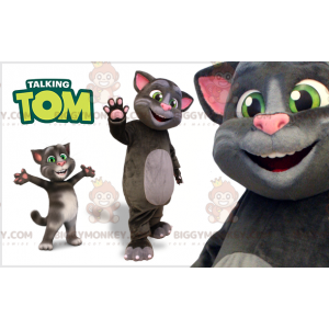 Grå och rosa katt BIGGYMONKEY™ maskotdräkt. Talking Tom