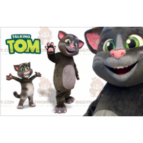 Harmaa ja vaaleanpunainen kissan BIGGYMONKEY™ maskottiasu. Puhuva Tom BIGGYMONKEY™ maskottiasu - BiggyMonkey.com