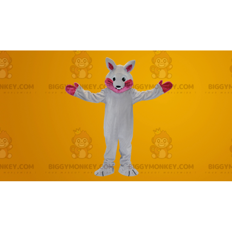 Weißes und rosa Kaninchen BIGGYMONKEY™ Maskottchen-Kostüm -