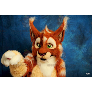 BIGGYMONKEY™ Orange Beige and White Lynx Mascot Costume -