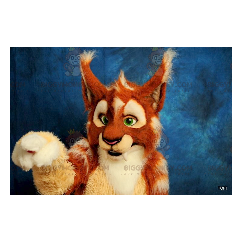 Costume de mascotte BIGGYMONKEY™ de lynx orange beige et blanc Costume de mascotte BIGGYMONKEY™ de lynx orange beige et blanc