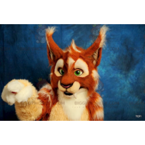 BIGGYMONKEY™ oranje beige en wit lynx mascottekostuum -