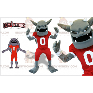 BIGGYMONKEY™ Gargoyle grijze draak mascotte kostuum met voetbal