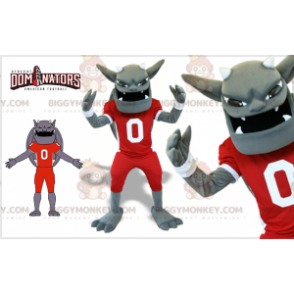 BIGGYMONKEY™ Gargoyle grijze draak mascotte kostuum met voetbal