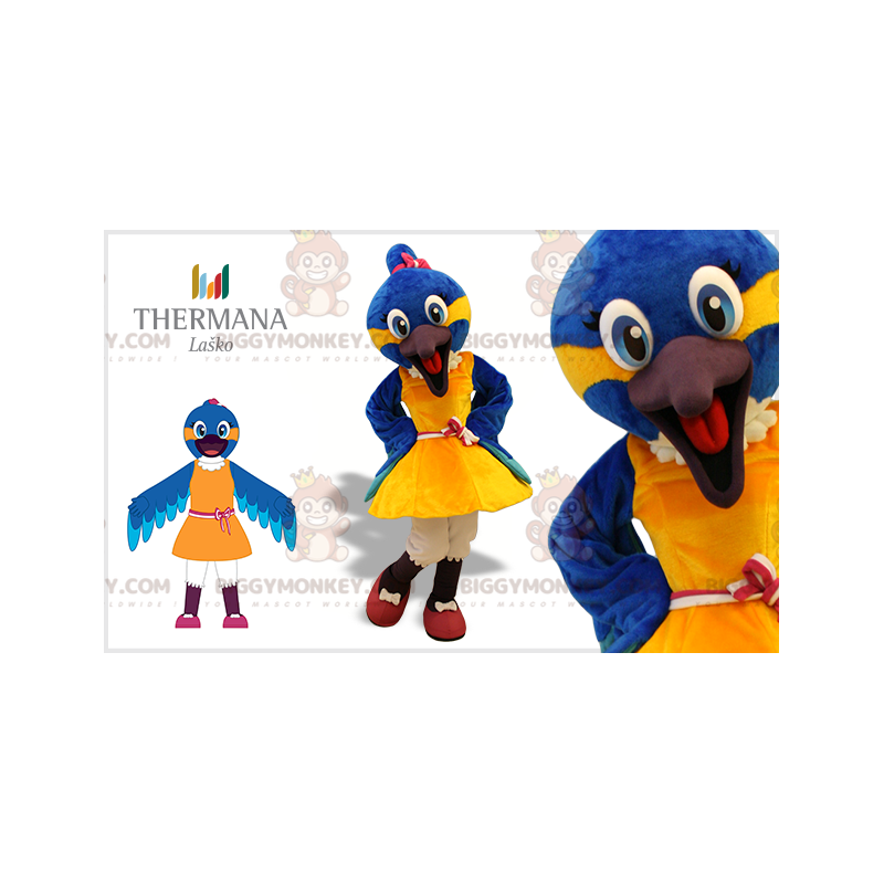 Blue and Yellow Bird BIGGYMONKEY™ Mascot Costume with Dress – Blue and Yellow Bird BIGGYMONKEY™ Mascot Costume with Dress –