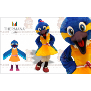 Blue and Yellow Bird BIGGYMONKEY™ Mascot Costume with Dress - Bird mascot - BIGGYMONKEY_07661 - BiggyMonkey.com