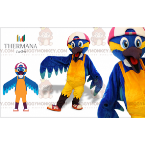 Blue and Yellow Bird BIGGYMONKEY™ Mascot Costume with Cap -
