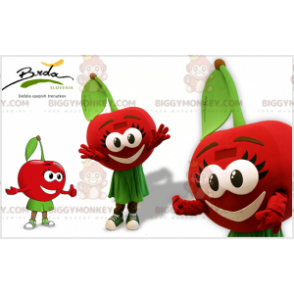 Red and Green Cherry BIGGYMONKEY™ Mascot Costume with Big Eyes