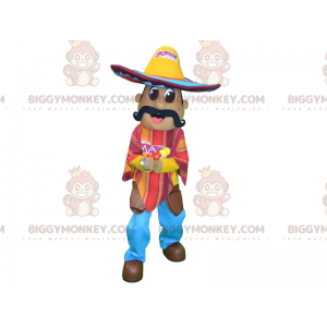 Disfraz de mascota BIGGYMONKEY™ con bigote mexicano con poncho