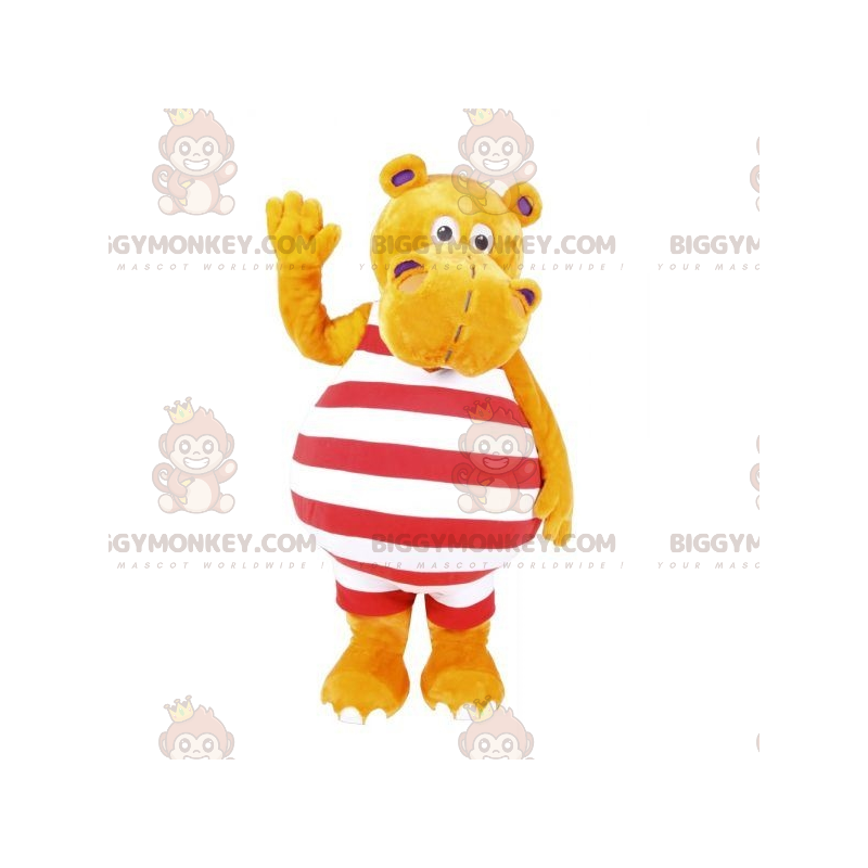 BIGGYMONKEY™ Costume da mascotte di Ippopotamo giallo con abito BIGGYMONKEY™ Costume da mascotte di Ippopotamo giallo con abito