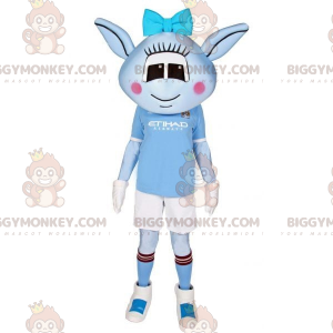 Blå kvinnlig Alien BIGGYMONKEY™ maskotdräkt med sportkläder -