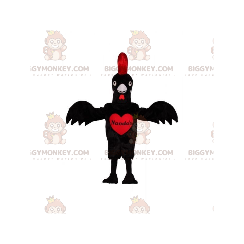 Kostium maskotki BIGGYMONKEY™ Olbrzymi czarno-czerwony kogut z Kostium maskotki BIGGYMONKEY™ Olbrzymi czarno-czerwony kogut z
