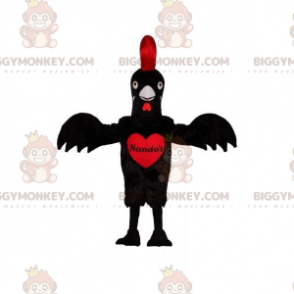 BIGGYMONKEY™ Maskottchenkostüm Schwarzer und roter Riesenhahn mit Herz - Hühner Maskottchen - Hähne - Hühner - BiggyMonkey.com
