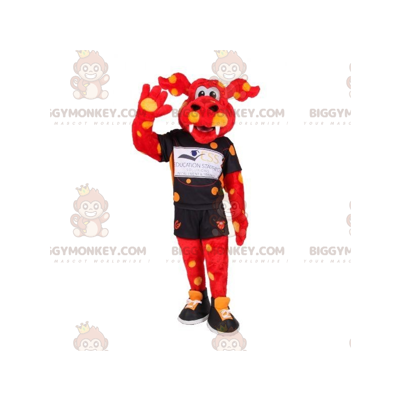 Costume de mascotte BIGGYMONKEY™ de dragon rouge à pois jaunes