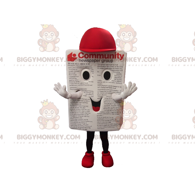 Giant Magazine Newspaper BIGGYMONKEY™ Maskottchenkostüm mit roter Mütze - Maskottchen von Objekten - BiggyMonkey.com