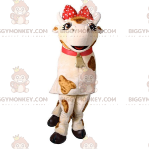 BIGGYMONKEY™ maskotkostume Hvid og brun ko med rød sløjfe -