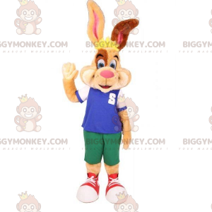Kostým BIGGYMONKEY™ maskot Béžově hnědobílý zajíček s barevným