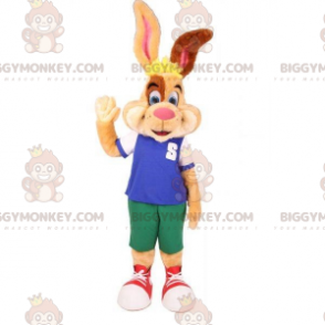 BIGGYMONKEY™ maskottiasu beigenruskea valkoinen pupu