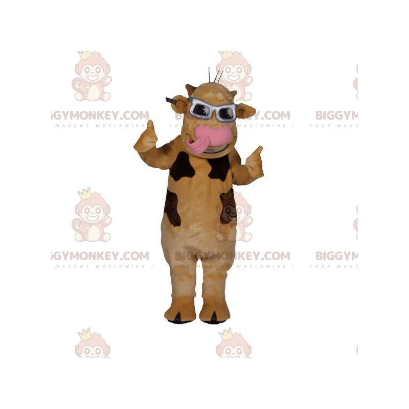 Costume de mascotte BIGGYMONKEY™ de vache beige et marron avec Costume de mascotte BIGGYMONKEY™ de vache beige et marron avec
