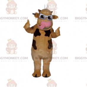  BIGGYMONKEY™ Costume da mascotte Mucca marrone chiaro e marrone con occhiali - Mascotte di mucca - BiggyMonkey.com