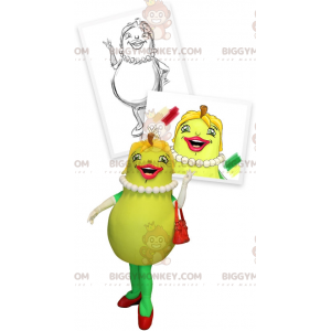 Smiling and feminine green pear BIGGYMONKEY™ mascot costume.