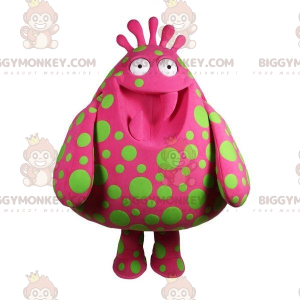 Kostým BIGGYMONKEY™ Big Monster Pink Green Puntíkovaný maskot –
