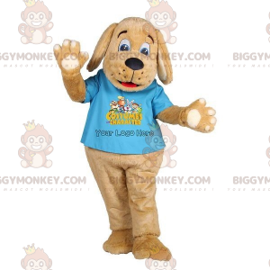 BIGGYMONKEY™ Welpe, braunes Hundemaskottchen-Kostüm mit blauem