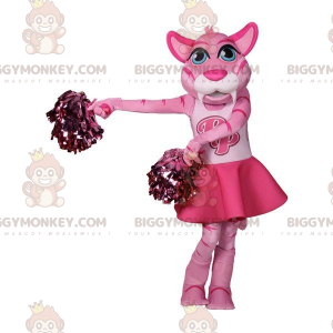 BIGGYMONKEY™ Pink-weißes Katzen-Cheerleader-Maskottchen-Kostüm