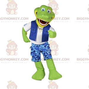 BIGGYMONKEY™ Mascot Costume Green Crocodile In Explorer Outfit