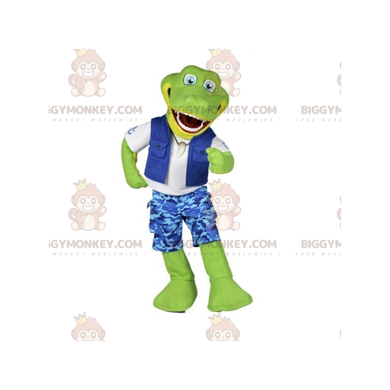 BIGGYMONKEY™ Mascot Costume Green Crocodile In Explorer Outfit BIGGYMONKEY™ Mascot Costume Green Crocodile In Explorer Outfit