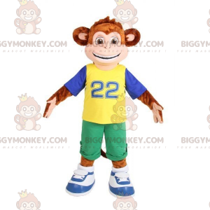 Brown Monkey BIGGYMONKEY™ Mascot Costume Dressed in Colorful