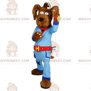 Brun hund BIGGYMONKEY™ maskotkostume med blå jumpsuit -