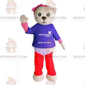 Στολή μασκότ BIGGYMONKEY™ Γκρι Γάτα με πολύχρωμα ρούχα -